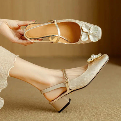 Women's Floral Slingback Block Heel Pumps