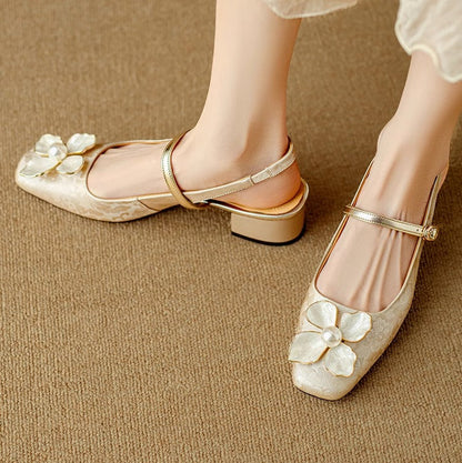 Women's Elegant Floral Jacquard Mary Jane Block Heel Pumps