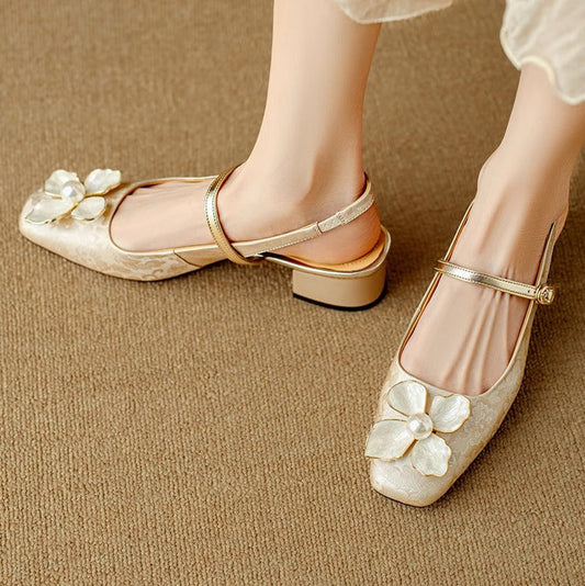 Women's Elegant Floral Jacquard Mary Jane Block Heel Pumps