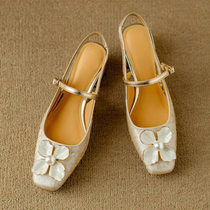 Women's Elegant Floral Jacquard Mary Jane Block Heel Pumps