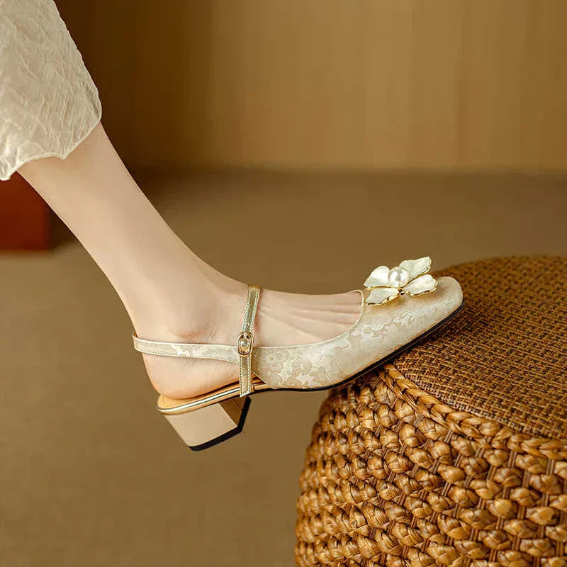 Women's Elegant Floral Jacquard Mary Jane Block Heel Pumps