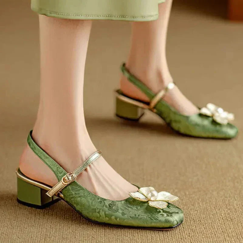 Women's Elegant Floral Jacquard Mary Jane Block Heel Pumps