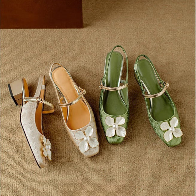 Women's Elegant Floral Jacquard Mary Jane Block Heel Pumps