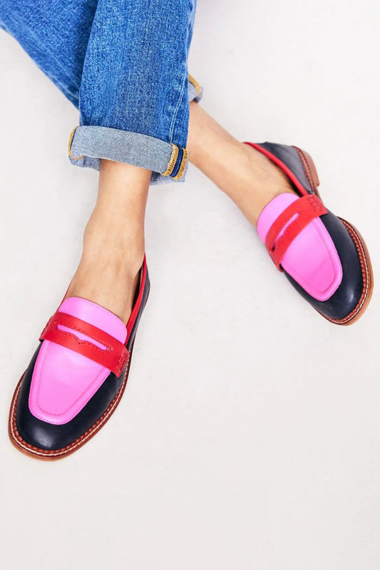 Women's Stylish Black Slip-On Loafers with Color Accent