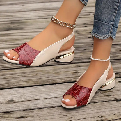 Women's Chic Comfortable Leather Block Heel Sandals