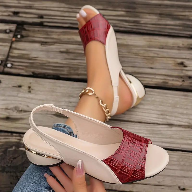 Women's Chic Comfortable Leather Block Heel Sandals
