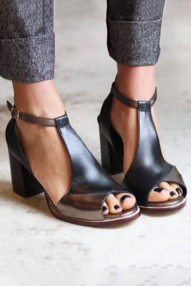 Women's Stylish Black Patchwork Peep Toe Heels