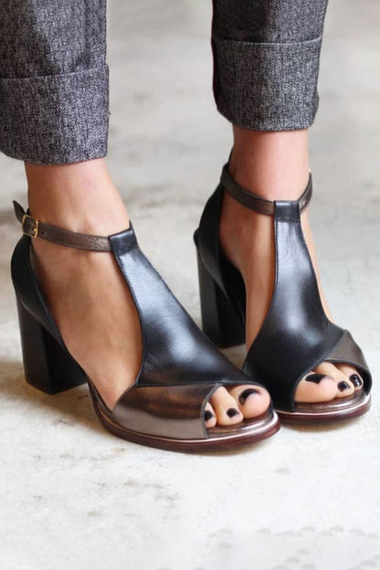 Women's Stylish Black Patchwork Peep Toe Heels