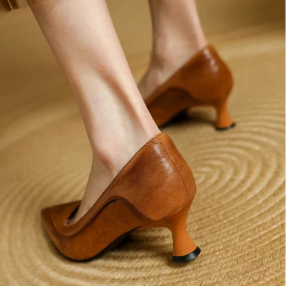 Women's Elegant Textured Pointed Toe Kitten Heel Pumps