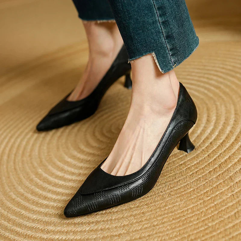 Women's Elegant Textured Pointed Toe Kitten Heel Pumps