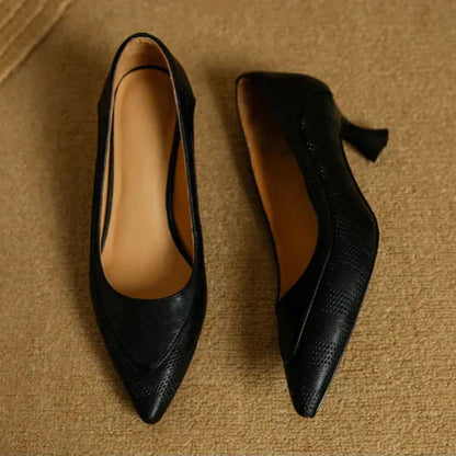 Women's Elegant Textured Pointed Toe Kitten Heel Pumps