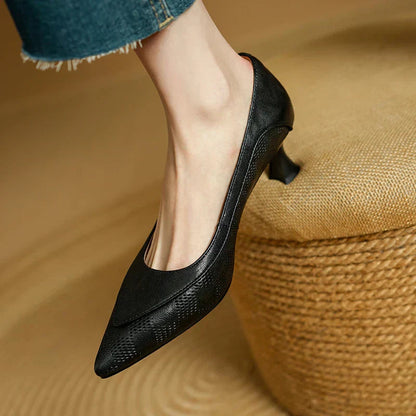 Women's Elegant Textured Pointed Toe Kitten Heel Pumps