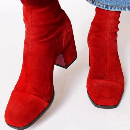 Women's Comfortable Chic Square Toe Heeled Boots