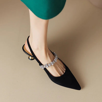 Women's Elegant Crystal Embellished Slingback Pointed Toe Heels