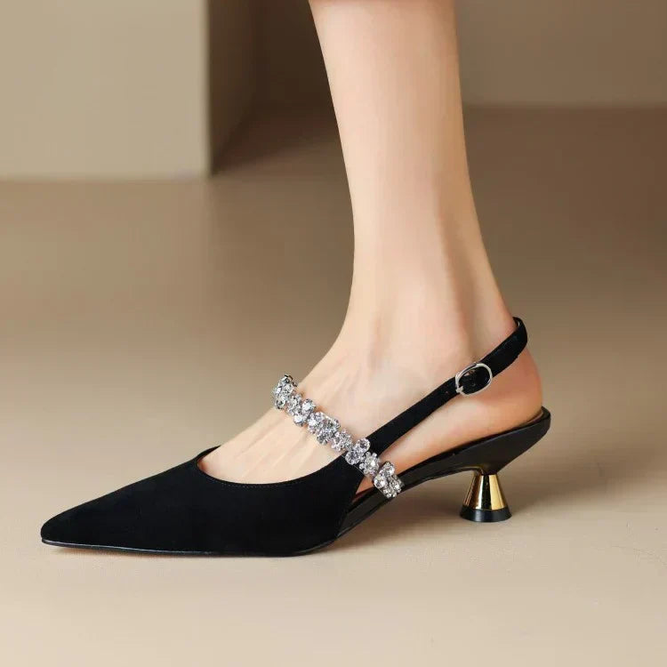 Women's Elegant Crystal Embellished Slingback Pointed Toe Heels
