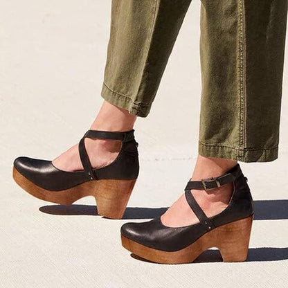 Women's Elegant Closed Toe Wedge Heels with Ankle Strap
