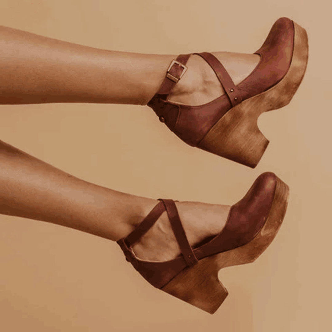 Women's Elegant Closed Toe Wedge Heels with Ankle Strap