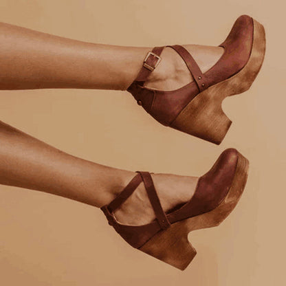 Women's Elegant Closed Toe Wedge Heels with Ankle Strap