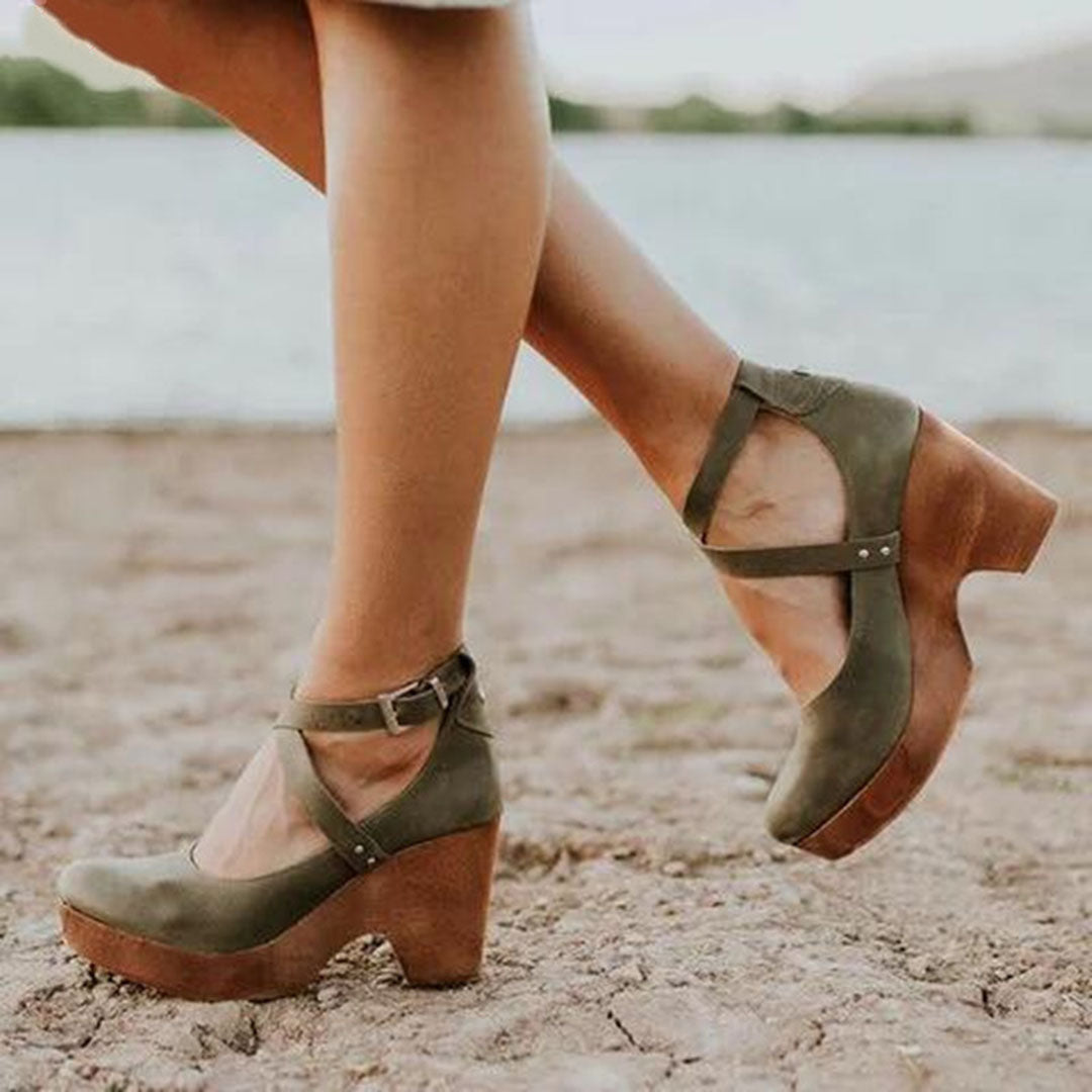 Women's Elegant Closed Toe Wedge Heels with Ankle Strap