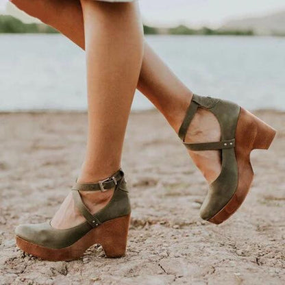 Women's Elegant Closed Toe Wedge Heels with Ankle Strap
