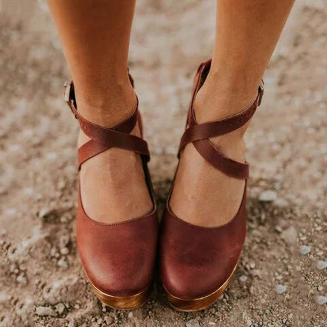Women's Elegant Closed Toe Wedge Heels with Ankle Strap