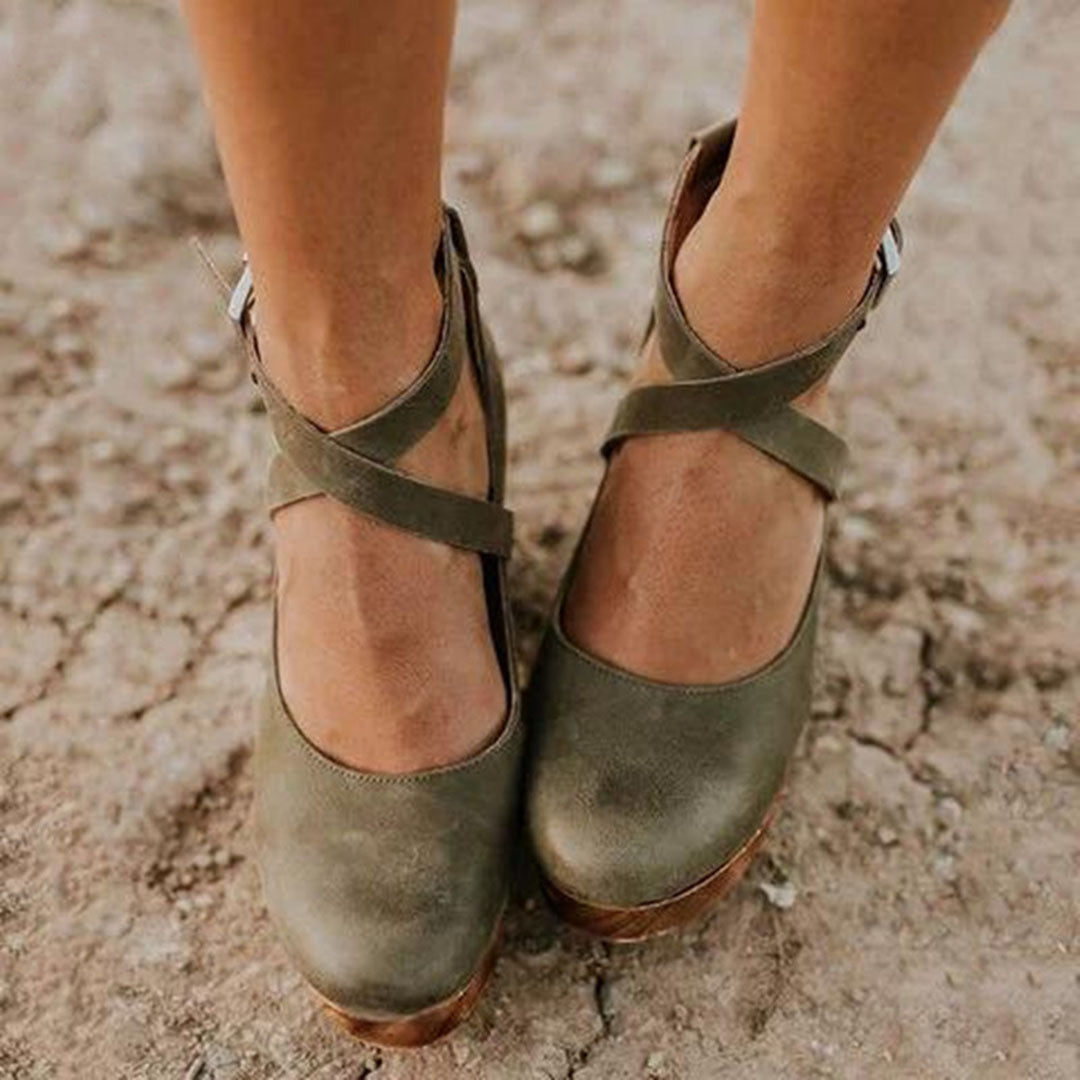 Women's Elegant Closed Toe Wedge Heels with Ankle Strap