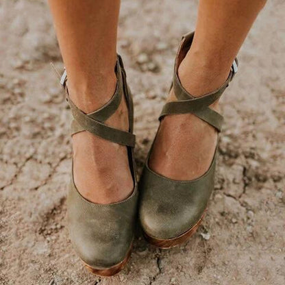 Women's Elegant Closed Toe Wedge Heels with Ankle Strap