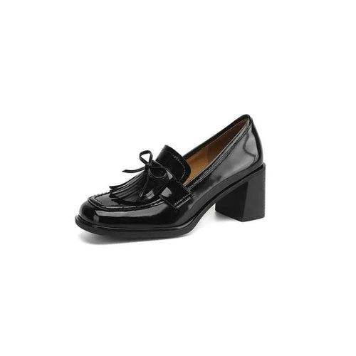 Women's Elegant Tassel Block Heel Loafer Pumps
