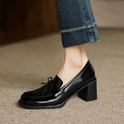 Women's Elegant Tassel Block Heel Loafer Pumps