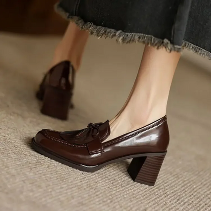 Women's Elegant Tassel Block Heel Loafer Pumps