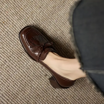 Women's Elegant Tassel Block Heel Loafer Pumps