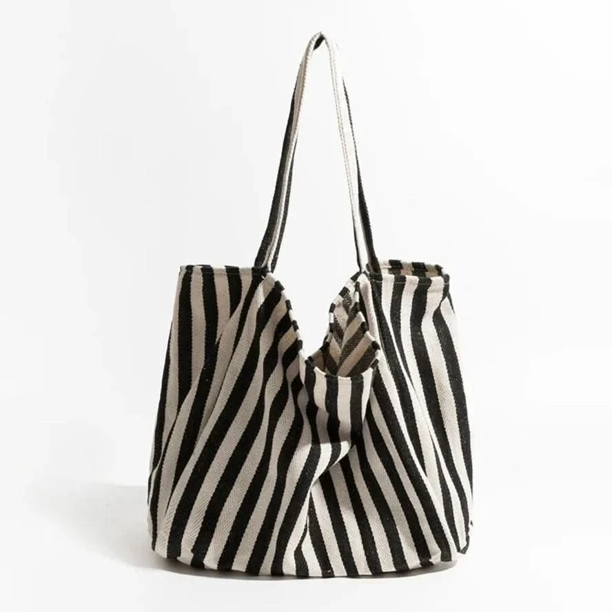 Women's Durable Canvas Tote Bag | Stylish Striped Design with Long Handles