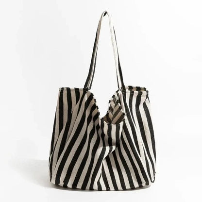 Women's Durable Canvas Tote Bag | Stylish Striped Design with Long Handles
