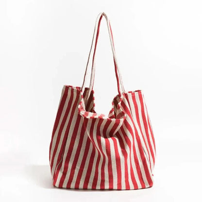 Women's Durable Canvas Tote Bag | Stylish Striped Design with Long Handles