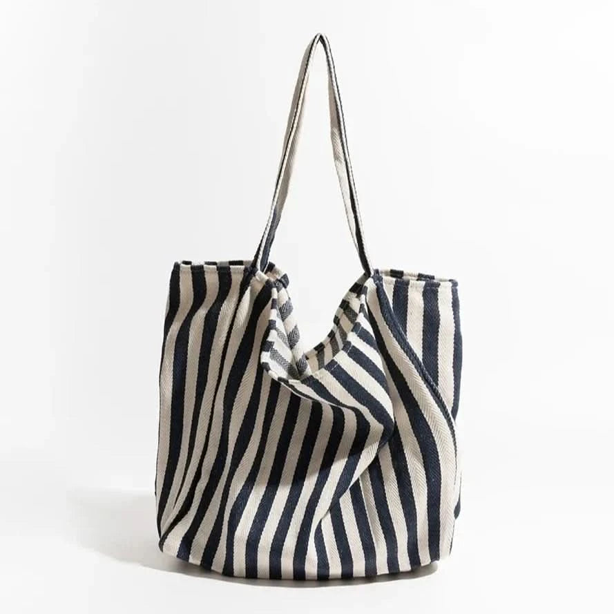 Women's Durable Canvas Tote Bag | Stylish Striped Design with Long Handles