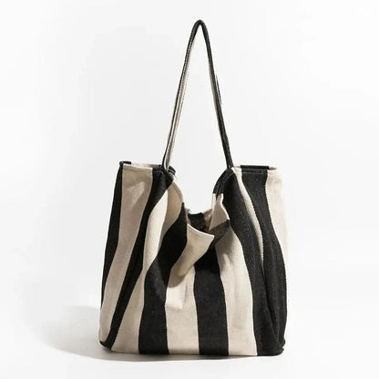 Women's Durable Canvas Tote Bag | Stylish Striped Design with Long Handles