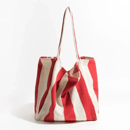 Women's Durable Canvas Tote Bag | Stylish Striped Design with Long Handles