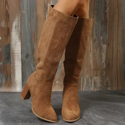 Women's Knee High Block Heel Flannel Boots