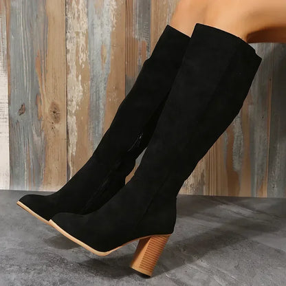 Women's Knee High Block Heel Flannel Boots
