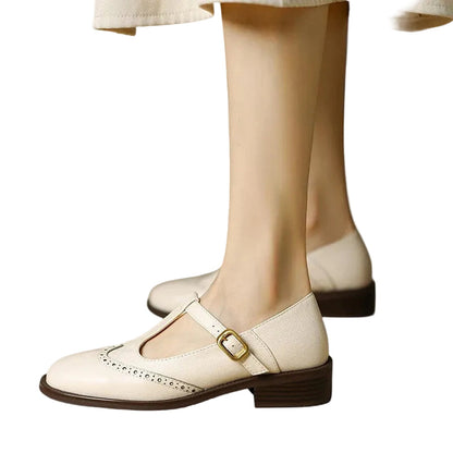 Women's Low Heeled T-Strap Brogue Mary Jane Shoes