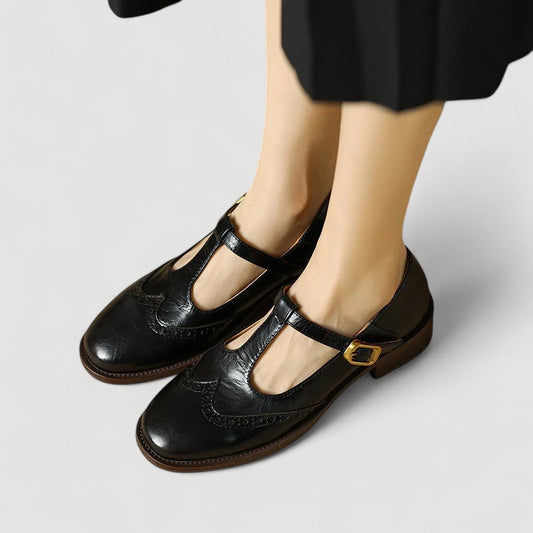 Women's Low Heeled T-Strap Brogue Mary Jane Shoes