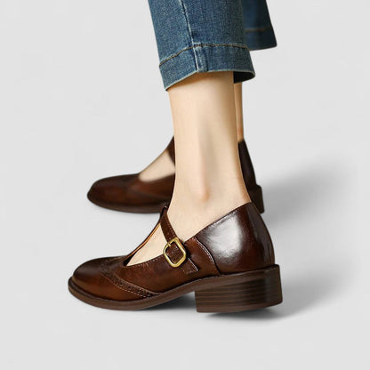 Women's Low Heeled T-Strap Brogue Mary Jane Shoes