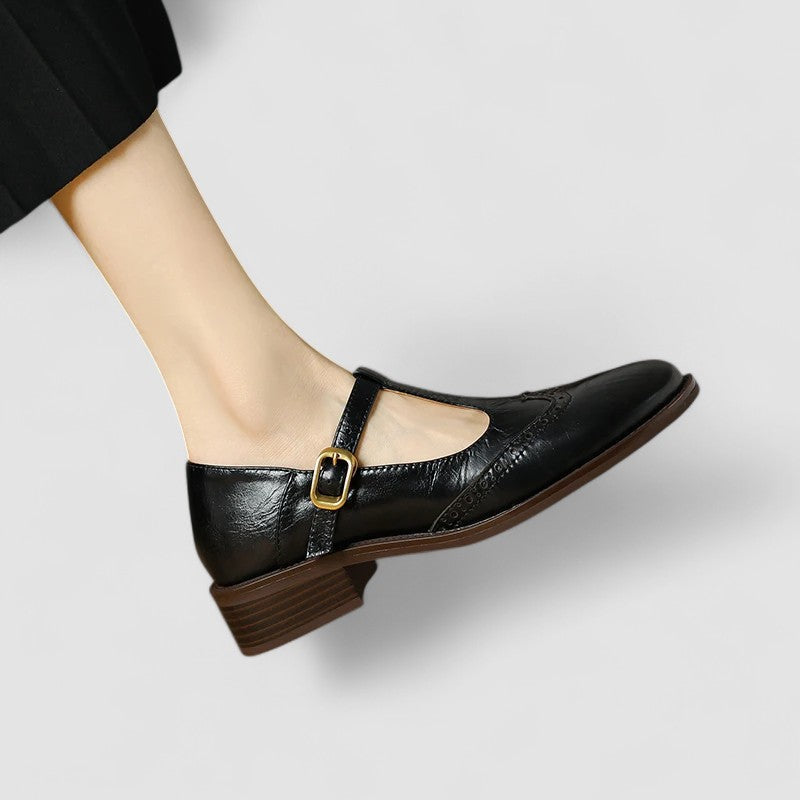 Women's Low Heeled T-Strap Brogue Mary Jane Shoes