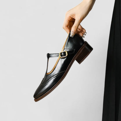 Women's Low Heeled T-Strap Brogue Mary Jane Shoes