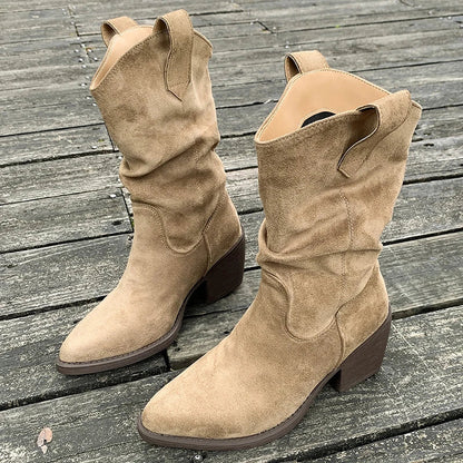Women's Plus Size Mid Calf Thick Heeled Western Boots