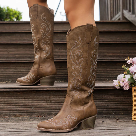 Women's Retro Embroidered Pointed Toe Cowboy Boots