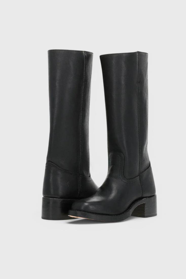 Women's Smooth Leather Block Heel Mid Calf Boots