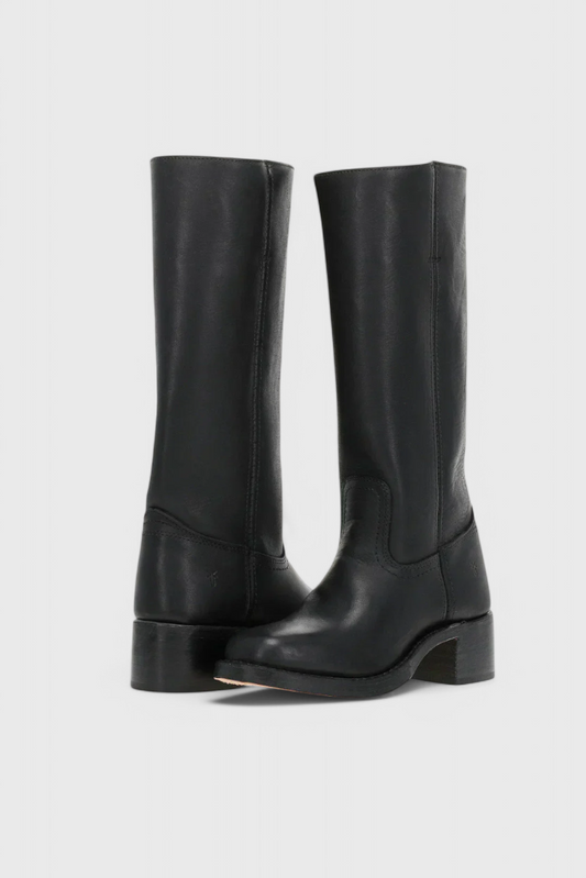 Women's Smooth Leather Block Heel Mid Calf Boots