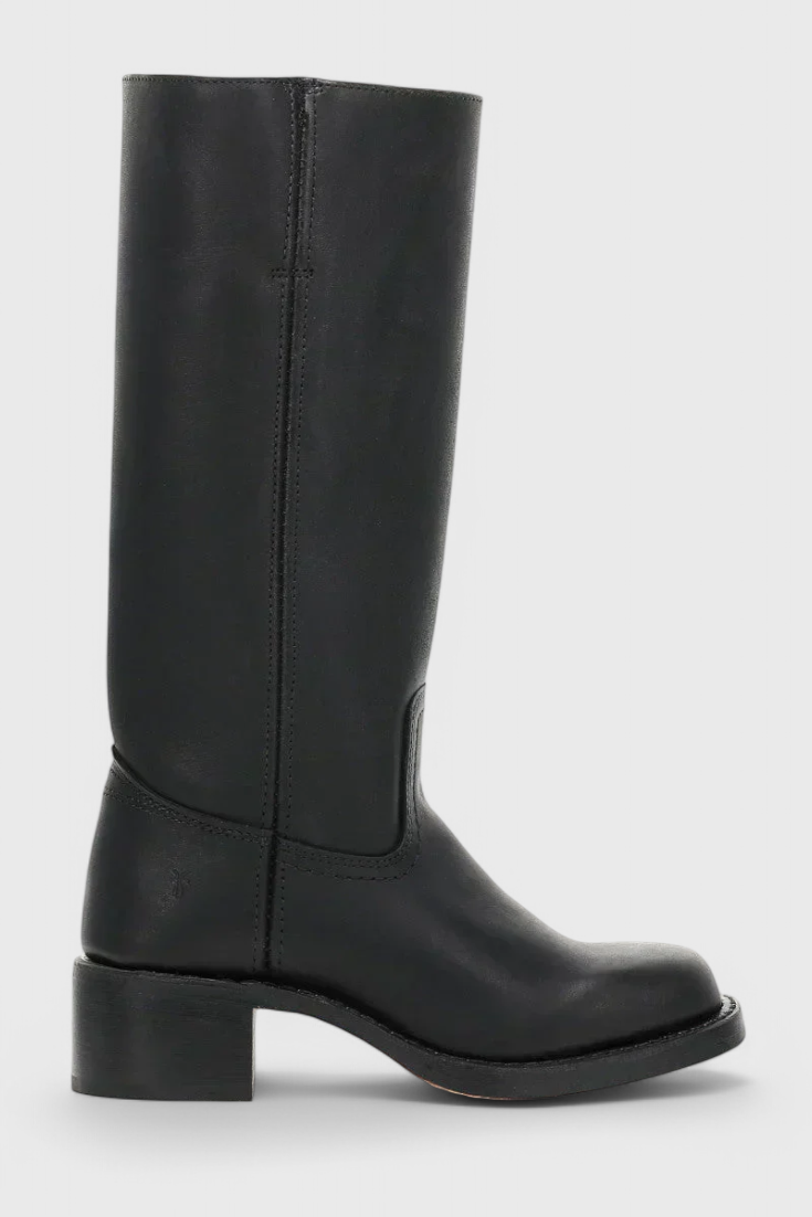 Women's Smooth Leather Block Heel Mid Calf Boots