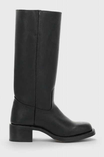 Women's Smooth Leather Block Heel Mid Calf Boots